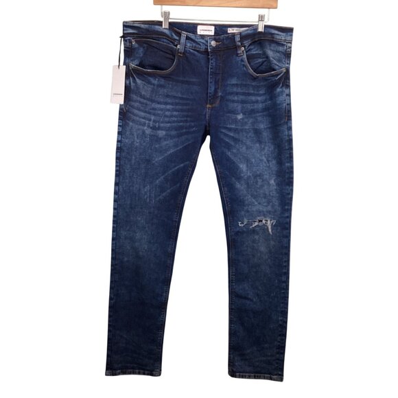 Lindbergh White Mens London Slim Fit Jeans Size 38x34 NWT Distressed Blue‎ Denim - Picture 1 of 10